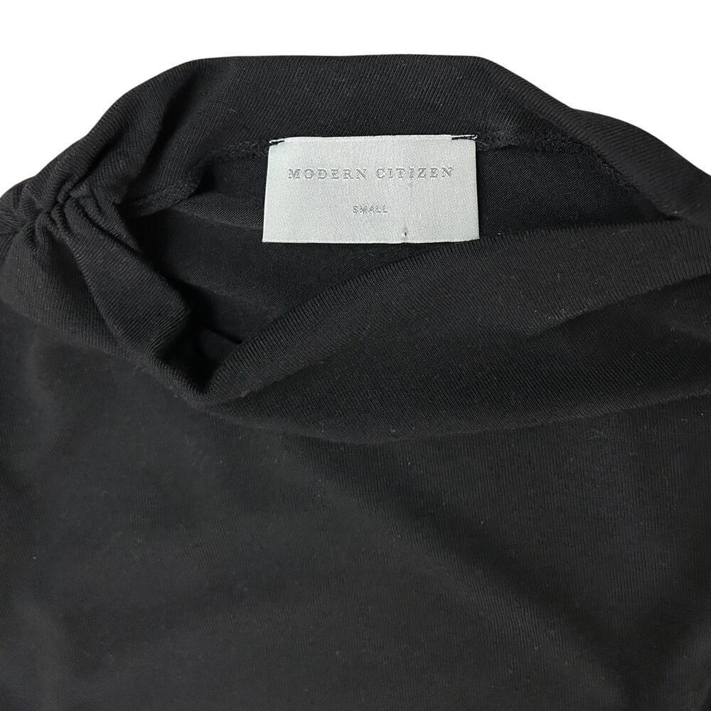 Modern Citizen Vittoria Asymmetric Neck Ruched Semi-Sheer Long Sleeve Tee Black - Picture 15 of 15